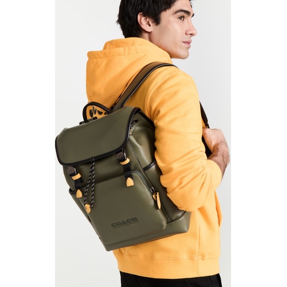 Coach League Flap Leather Backpack Colorblock Ji Army Green Multi NWT - Picture 6 of 6